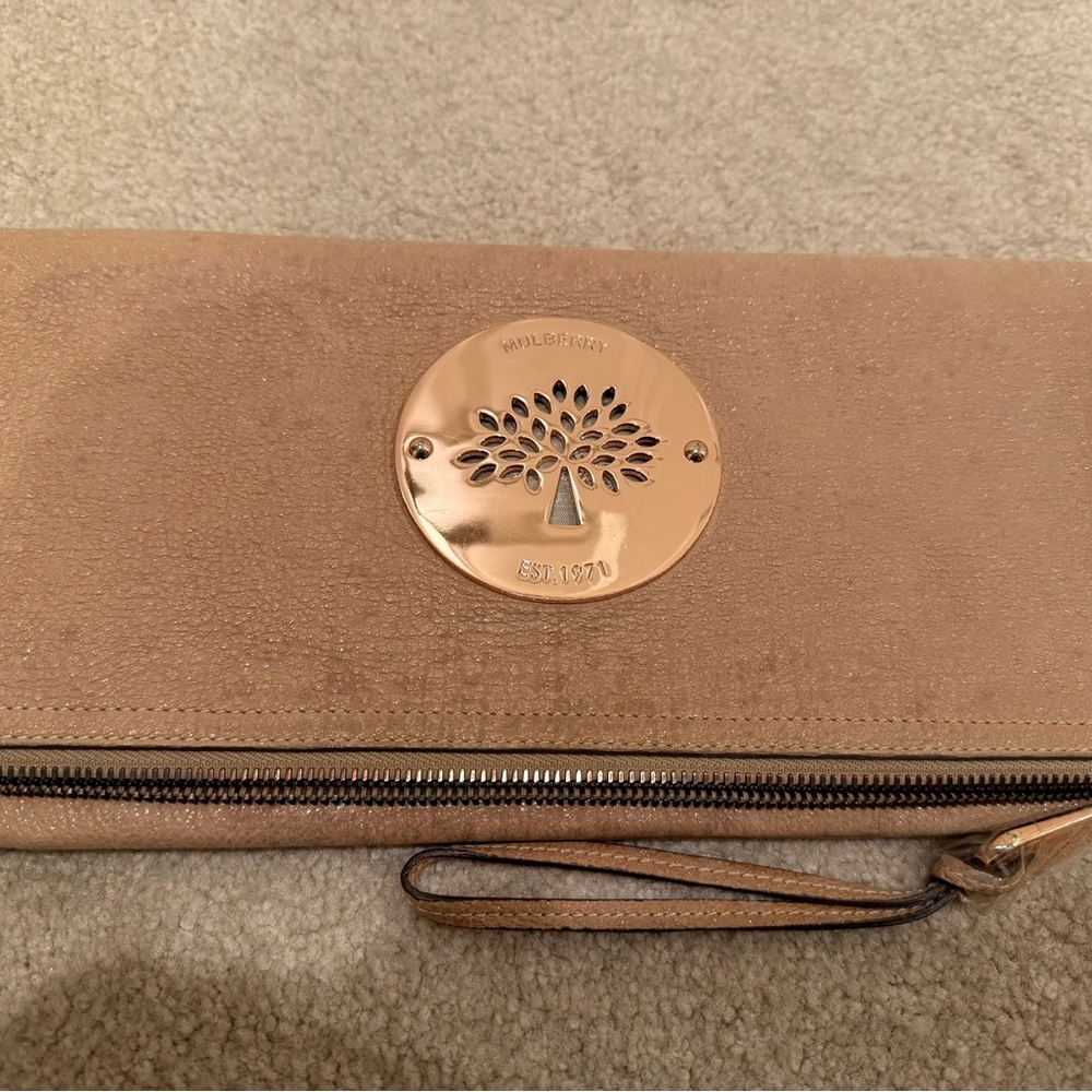 Mulberry Tan Clutch with Gold Accent